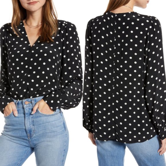 Something Navy Balloon Sleeve Button Front Career Zoom Blouse XS NWT - Picture 6 of 6
